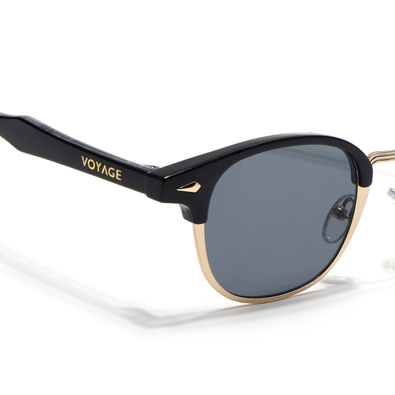 Half Rim Sunglasses for Men & Women (Grey Lens | Golden & Black Frame - MG7101)