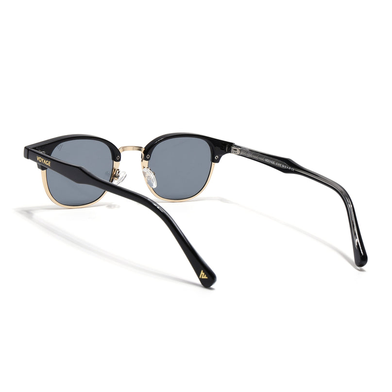 Half Rim Sunglasses for Men & Women (Grey Lens | Golden & Black Frame - MG7101)