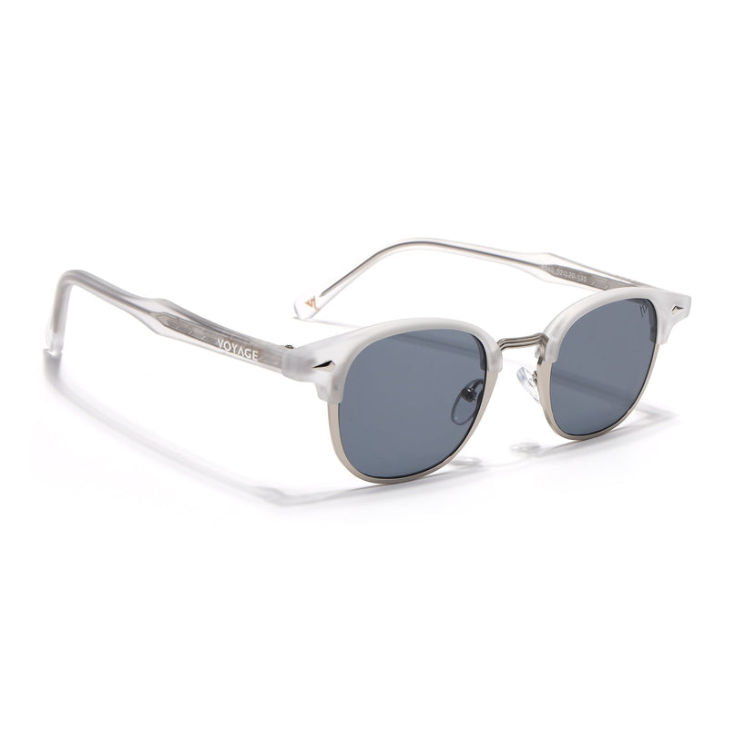 Half Rim Sunglasses for Men & Women (Grey Lens | Silver & Matt Grey Frame - MG7102)