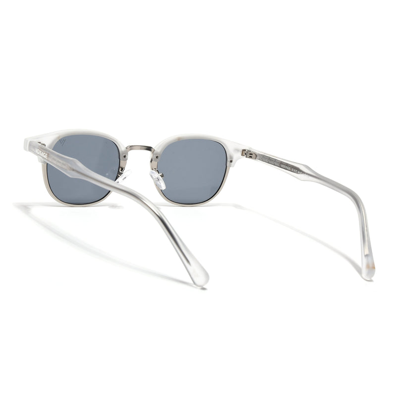 Half Rim Sunglasses for Men & Women (Grey Lens | Silver & Matt Grey Frame - MG7102)