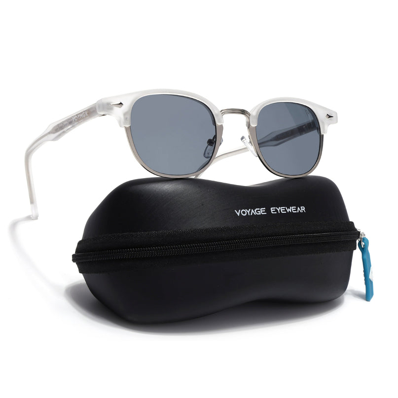 Half Rim Sunglasses for Men & Women (Grey Lens | Silver & Matt Grey Frame - MG7102)