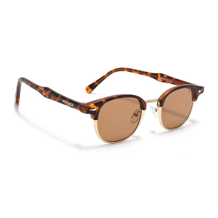 Half Rim Sunglasses for Men & Women (Brown Lens | Golden & Demi Brown Frame - MG7103)