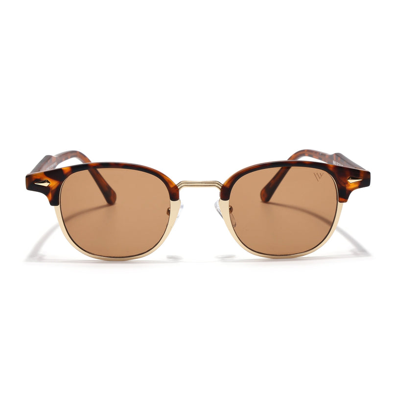 Half Rim Sunglasses for Men & Women (Brown Lens | Golden & Demi Brown Frame - MG7103)