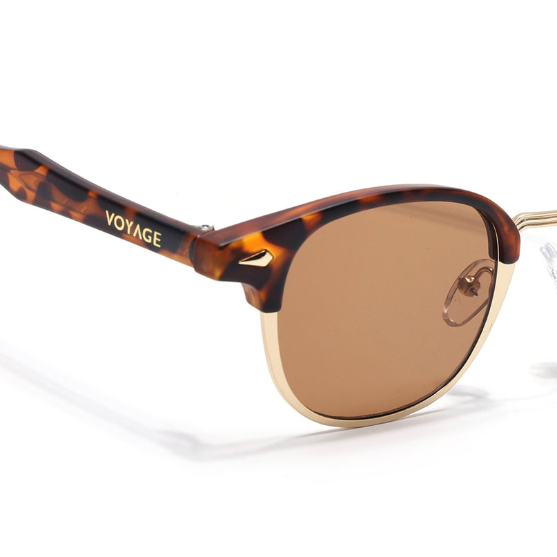 Half Rim Sunglasses for Men & Women (Brown Lens | Golden & Demi Brown Frame - MG7103)