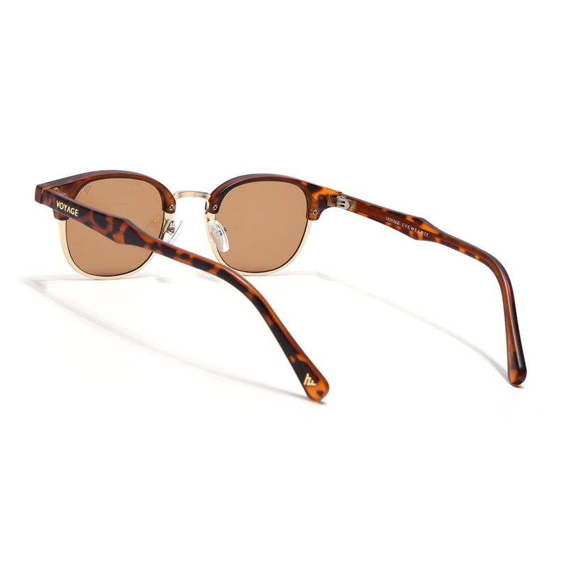 Half Rim Sunglasses for Men & Women (Brown Lens | Golden & Demi Brown Frame - MG7103)