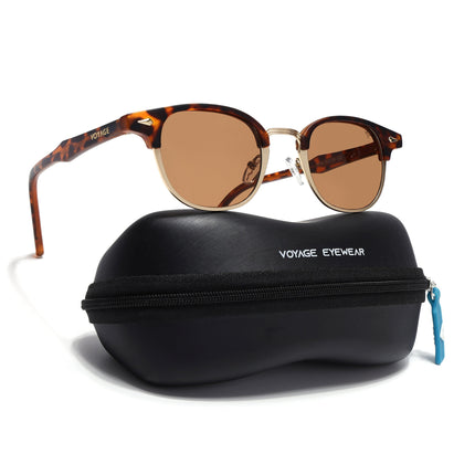 Half Rim Sunglasses for Men & Women (Brown Lens | Golden & Demi Brown Frame - MG7103)
