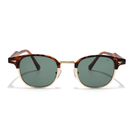 Half Rim Sunglasses for Men & Women (Green Lens | Golden & Demi Brown Frame - MG7104)