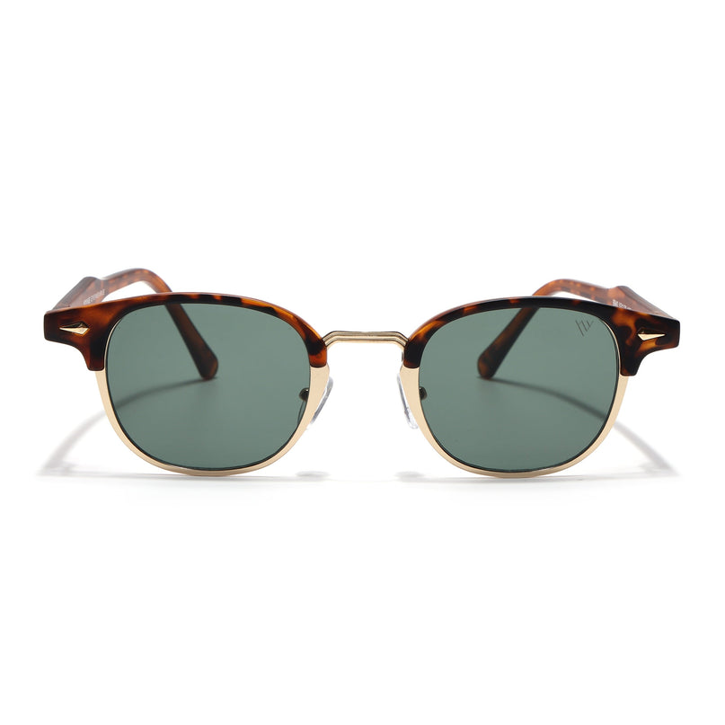Half Rim Sunglasses for Men & Women (Green Lens | Golden & Demi Brown Frame - MG7104)