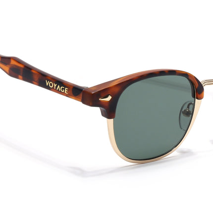 Half Rim Sunglasses for Men & Women (Green Lens | Golden & Demi Brown Frame - MG7104)