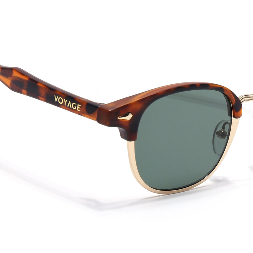 Half Rim Sunglasses for Men & Women (Green Lens | Golden & Demi Brown Frame - MG7104)