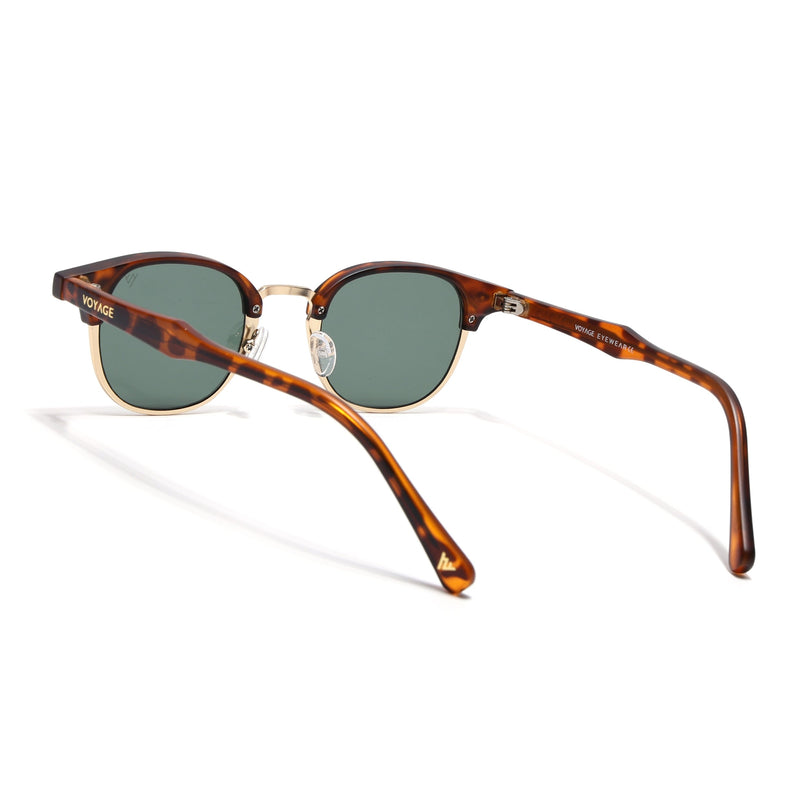 Half Rim Sunglasses for Men & Women (Green Lens | Golden & Demi Brown Frame - MG7104)