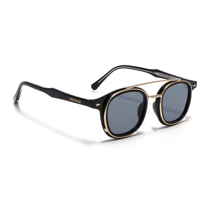 Wayfarer Sunglasses for Men & Women (Grey Lens | Black & Golden Frame - MG7106)
