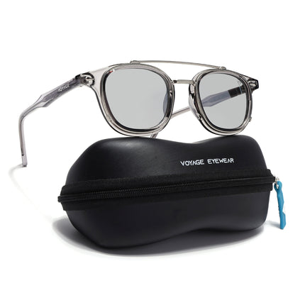 Wayfarer Sunglasses for Men & Women (Grey Lens | Silver & Transparent Grey Frame - MG7108)