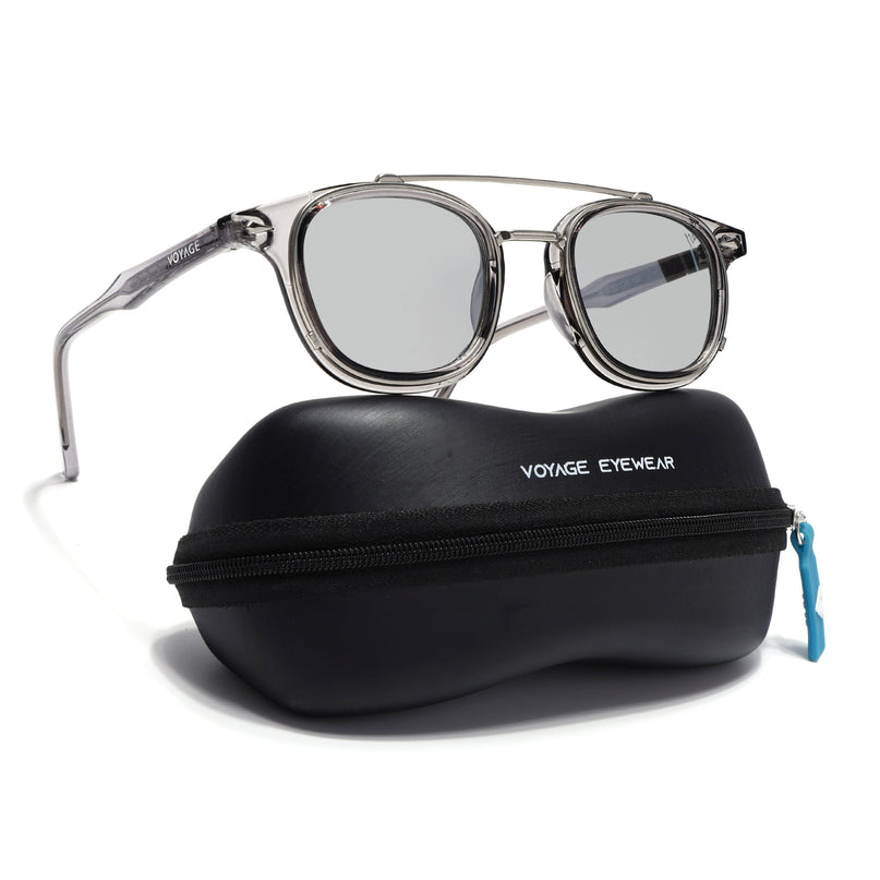 Wayfarer Sunglasses for Men & Women (Grey Lens | Silver & Transparent Grey Frame - MG7108)