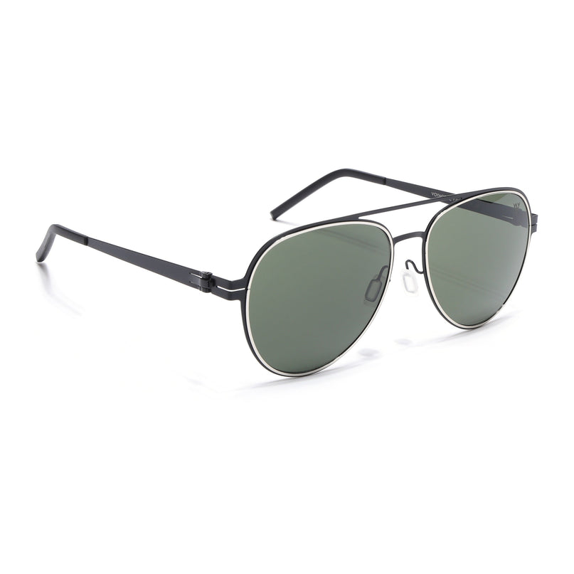 Black & Silver Aviator Polarized Sunglasses - PMG4292
