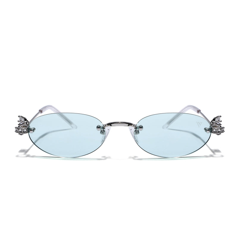 Oval Sunglasses for Men & Women (Green Lens | Silver Frame - SLMG7784)
