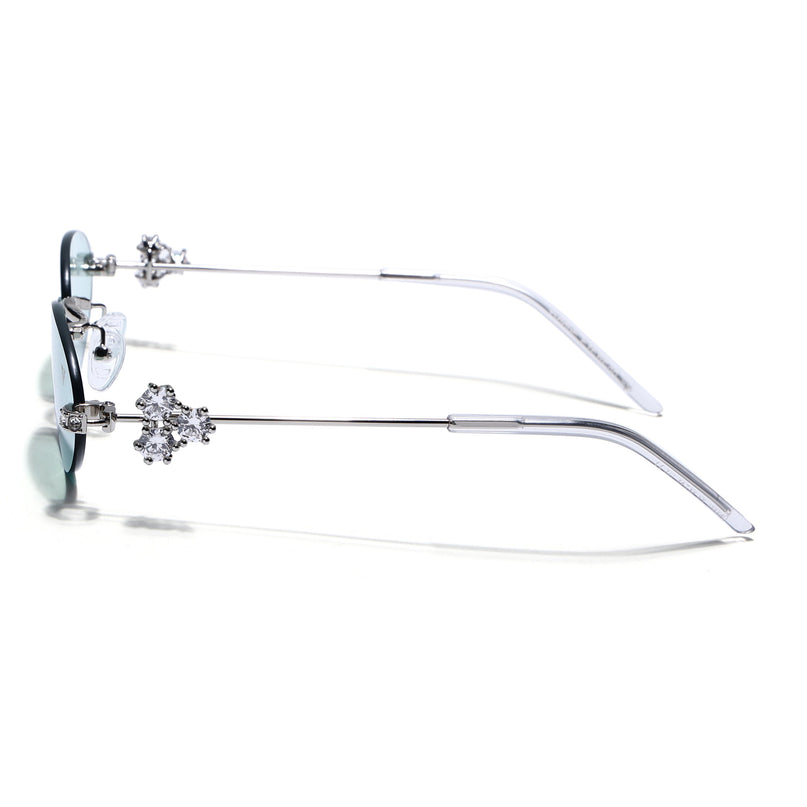 Oval Sunglasses for Men & Women (Green Lens | Silver Frame - SLMG7784)