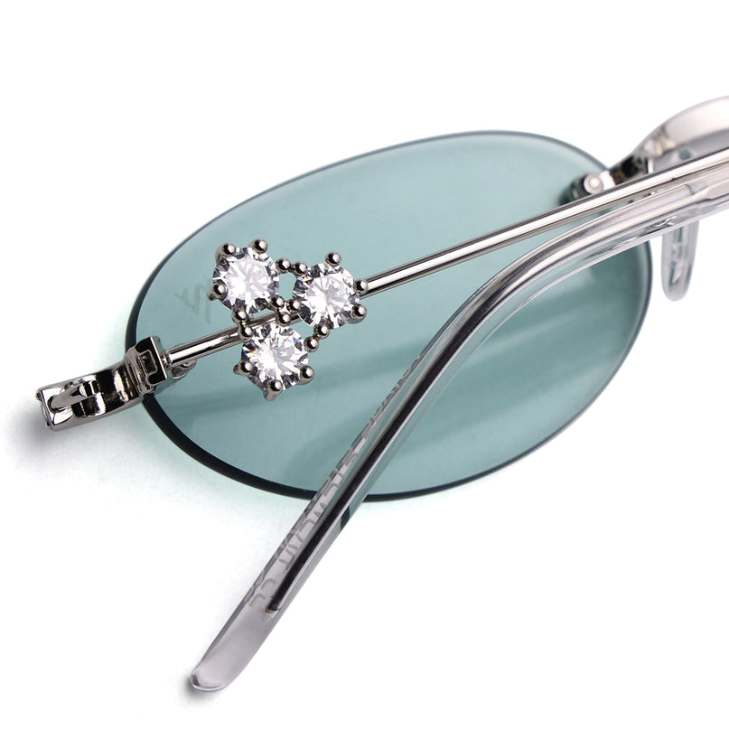 Oval Sunglasses for Men & Women (Green Lens | Silver Frame - SLMG7784)