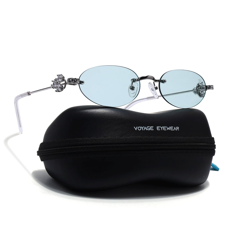 Oval Sunglasses for Men & Women (Green Lens | Silver Frame - SLMG7784)