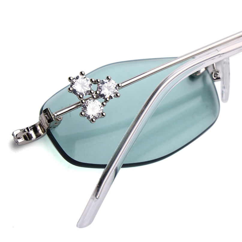 Hexagonal Sunglasses for Men & Women (Green Lens | Silver Frame - SLMG7787)