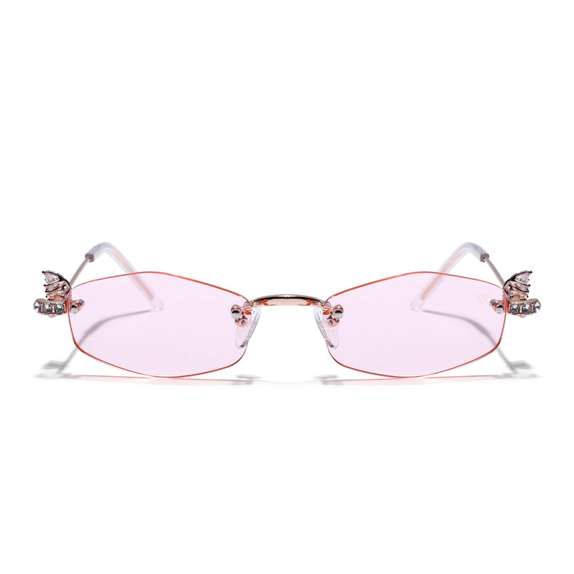 Hexagonal Sunglasses for Men & Women (Pink Lens | Golden Frame - SLMG7790)