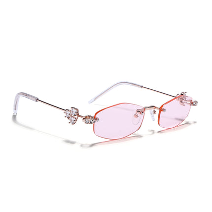 Hexagonal Sunglasses for Men & Women (Pink Lens | Golden Frame - SLMG7790)
