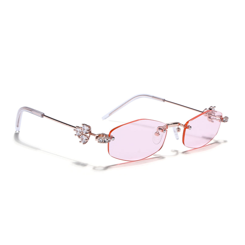 Hexagonal Sunglasses for Men & Women (Pink Lens | Golden Frame - SLMG7790)