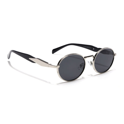 Celeste Oval Sunglasses for Men & Women (Black Lens | Silver Frame - MG7376)