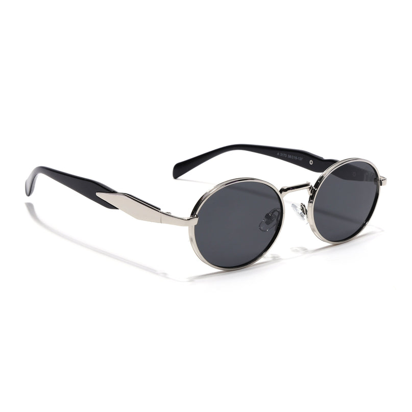 Celeste Oval Sunglasses for Men & Women (Black Lens | Silver Frame - MG7376)