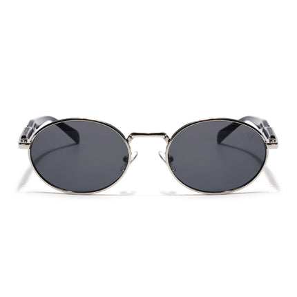 Celeste Oval Sunglasses for Men & Women (Black Lens | Silver Frame - MG7376)