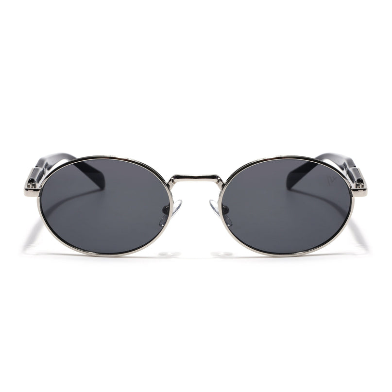 Celeste Oval Sunglasses for Men & Women (Black Lens | Silver Frame - MG7376)