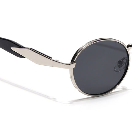 Celeste Oval Sunglasses for Men & Women (Black Lens | Silver Frame - MG7376)