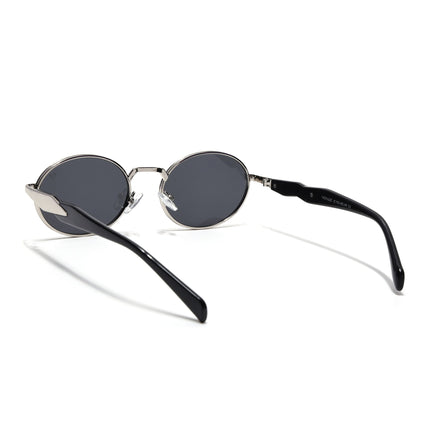 Celeste Oval Sunglasses for Men & Women (Black Lens | Silver Frame - MG7376)