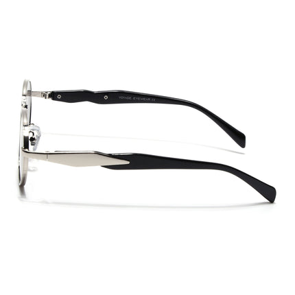 Celeste Oval Sunglasses for Men & Women (Black Lens | Silver Frame - MG7376)