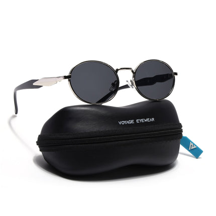 Celeste Oval Sunglasses for Men & Women (Black Lens | Silver Frame - MG7376)