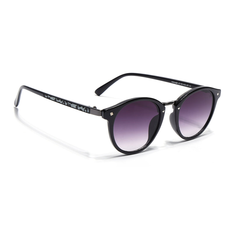 Round Sunglasses for Women (Purple & Clear Lens | Black Frame - MG7248)