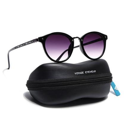 Round Sunglasses for Women (Purple & Clear Lens | Black Frame - MG7248)