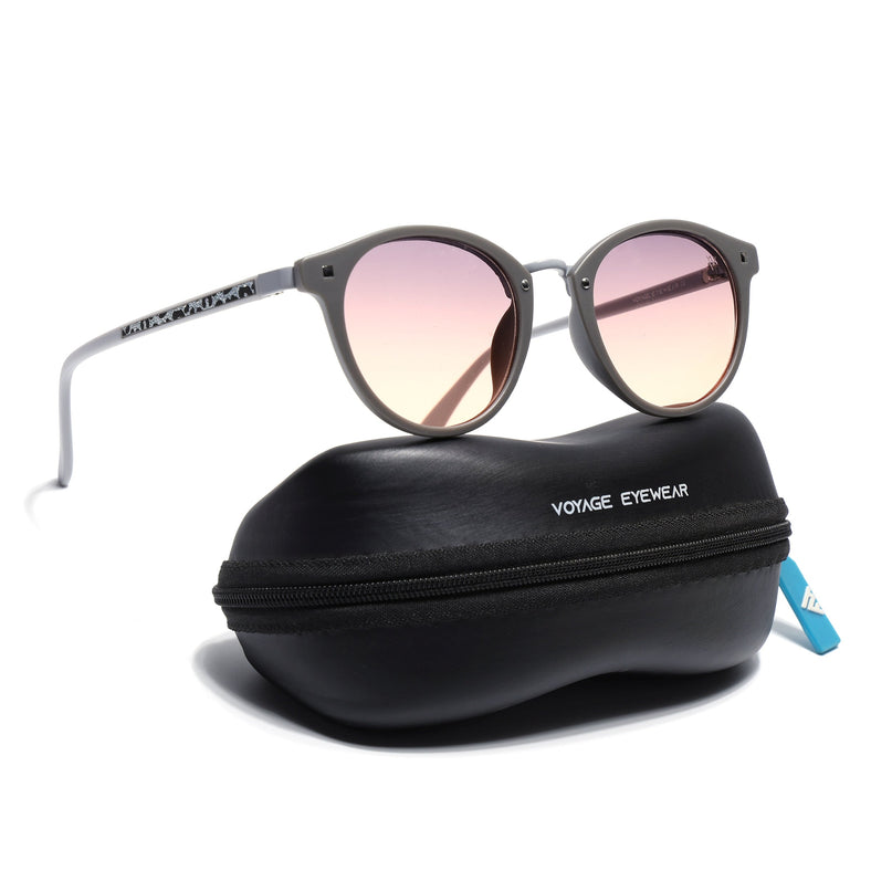 Round Sunglasses for Women (Grey & Pink Lens | Grey Frame - MG7249)