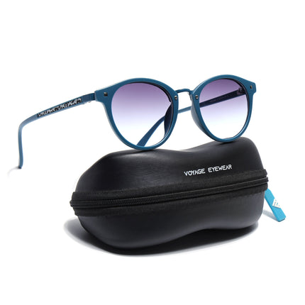 Round Sunglasses for Women (Grey & Clear Lens | Blue Frame - MG7250)