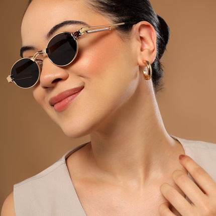 Bob | Golden Oval Sunglasses | Black Lens - MG5182
