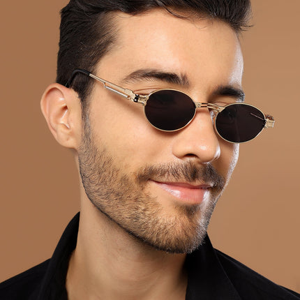 Bob | Golden Oval Sunglasses | Black Lens - MG5182