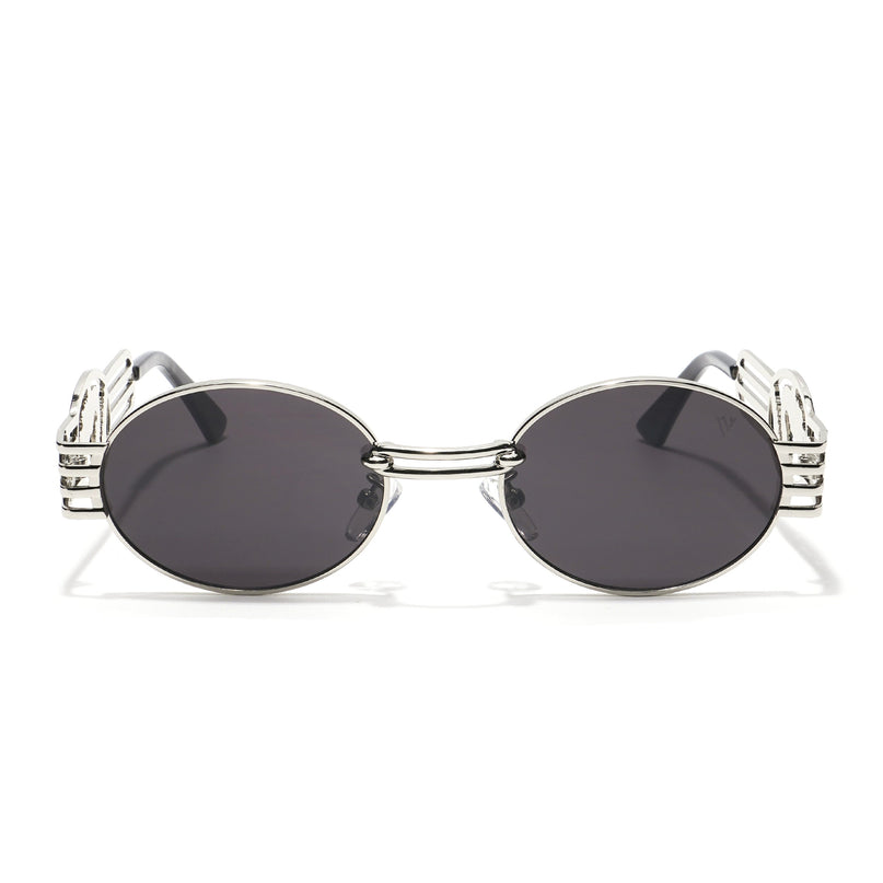Viper | Oval Sunglasses (Black Lens | Silver Frame  - MG5189)