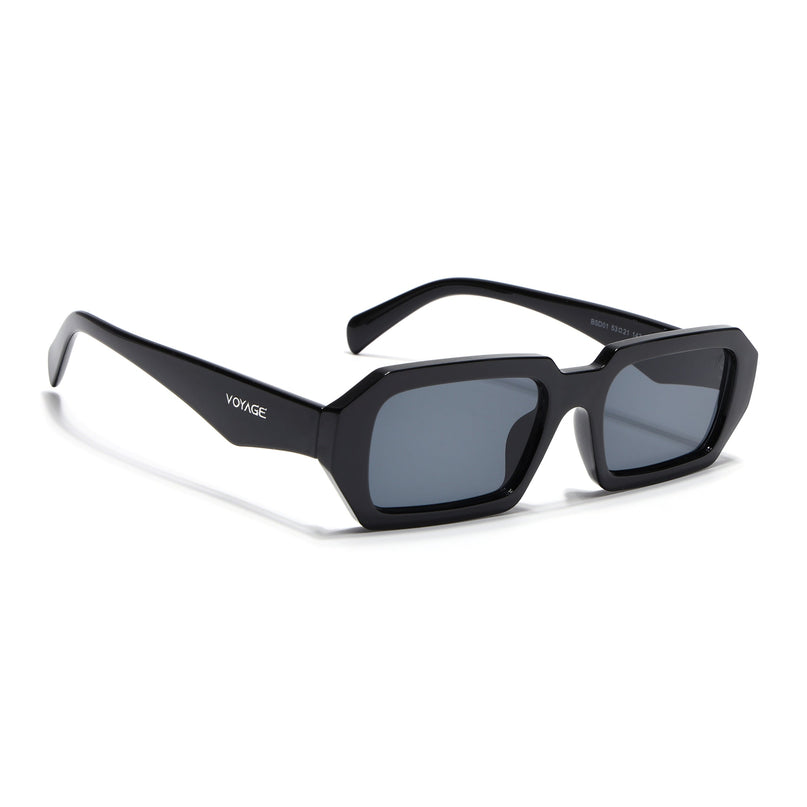 Rectangle Sunglasses for Men & Women (Grey Lens | Black Frame - MG7344)