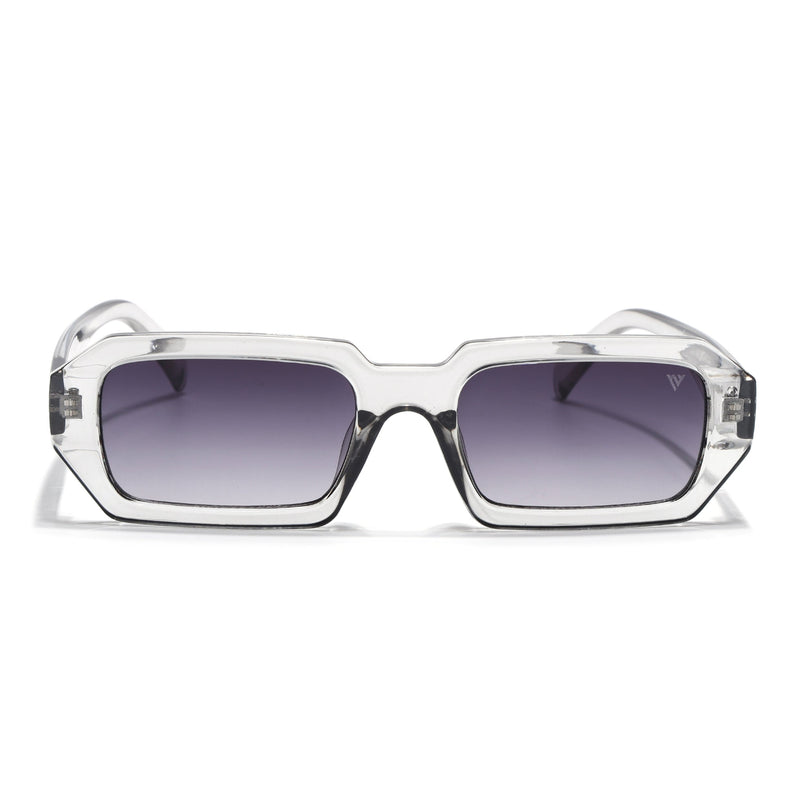 Rectangle Sunglasses for Men & Women (Black & Clear Lens | Transparent Grey Frame - MG7345)