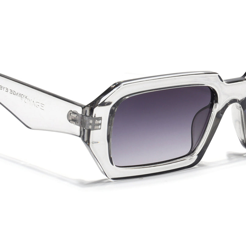 Rectangle Sunglasses for Men & Women (Black & Clear Lens | Transparent Grey Frame - MG7345)