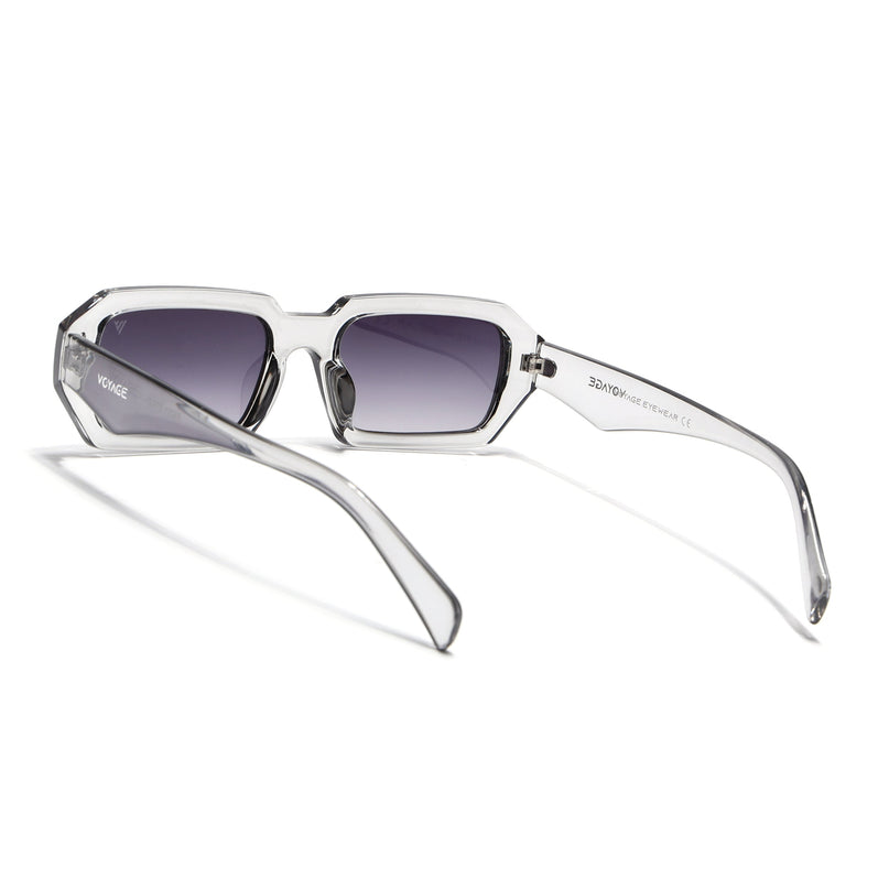 Rectangle Sunglasses for Men & Women (Black & Clear Lens | Transparent Grey Frame - MG7345)