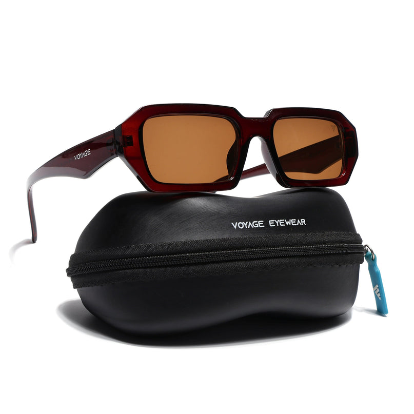 Rectangle Sunglasses for Men & Women (Brown Lens | Brown Frame - MG7346)