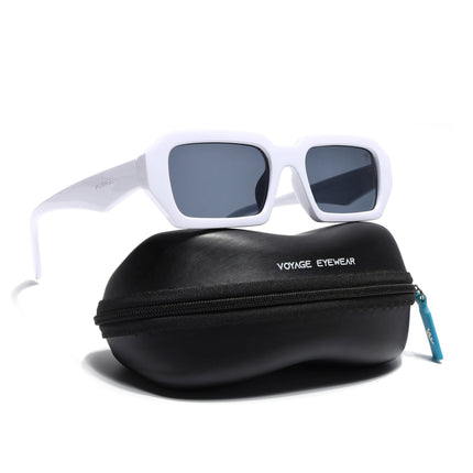 Rectangle Sunglasses for Men & Women (Grey Lens | White Frame - MG7348)