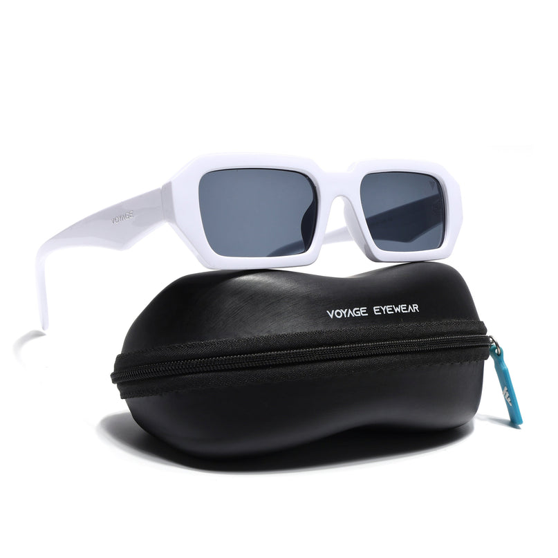 Rectangle Sunglasses for Men & Women (Grey Lens | White Frame - MG7348)