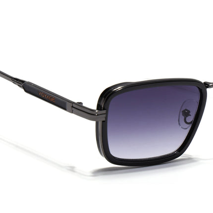 Rectangle Sunglasses for Men & Women (Grey & Clear Lens | Grey & Black Frame - MG7578)